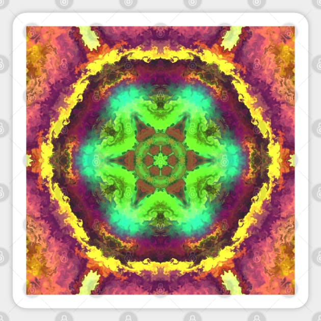 Psychedelic Hippie Green Yellow and Purple Sticker by WormholeOrbital